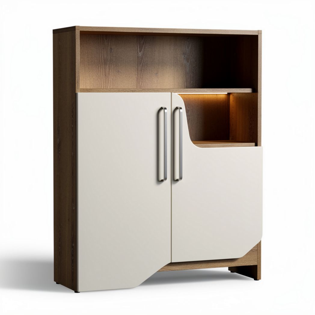 Wooden storage cabinet with LED lighting and two-door design 80 x 40 x 120cm