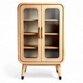 Wooden display cabinet with grooved glass doors 80 x 40 x 120cm beige