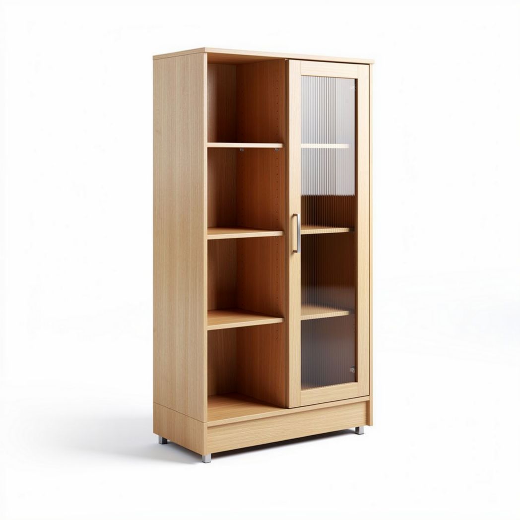 Wooden storage cabinet with glass door and adjustable shelves 80 x 40 x 180cm