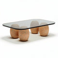 Concrete egg-shaped coffee table with tempered glass top 120 x 60 x 40cm