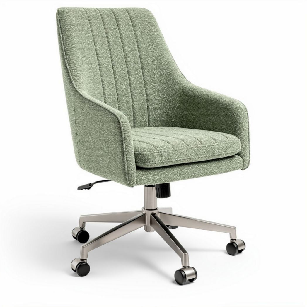 Mid-century modern ergonomic office chair in green fabric with chrome base 60 x 60 x 90cm