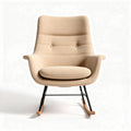 Rocking chair with fabric upholstery and wooden base in beige color