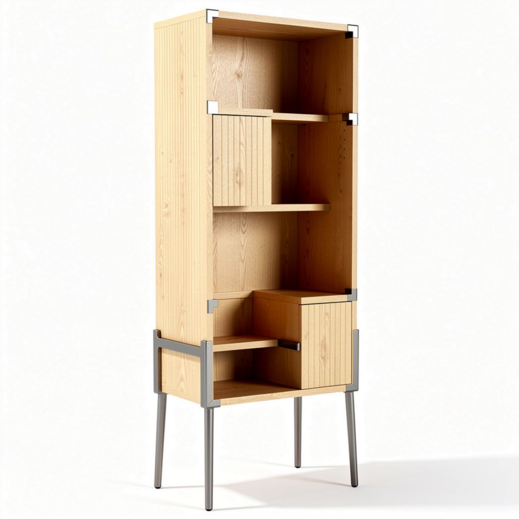 Wooden bookshelf with metal legs suitable for living room storage 80 x 40 x 180cm