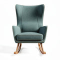 Rocking chair with fabric upholstery and wooden base in teal color 85 x 70 x 100cm
