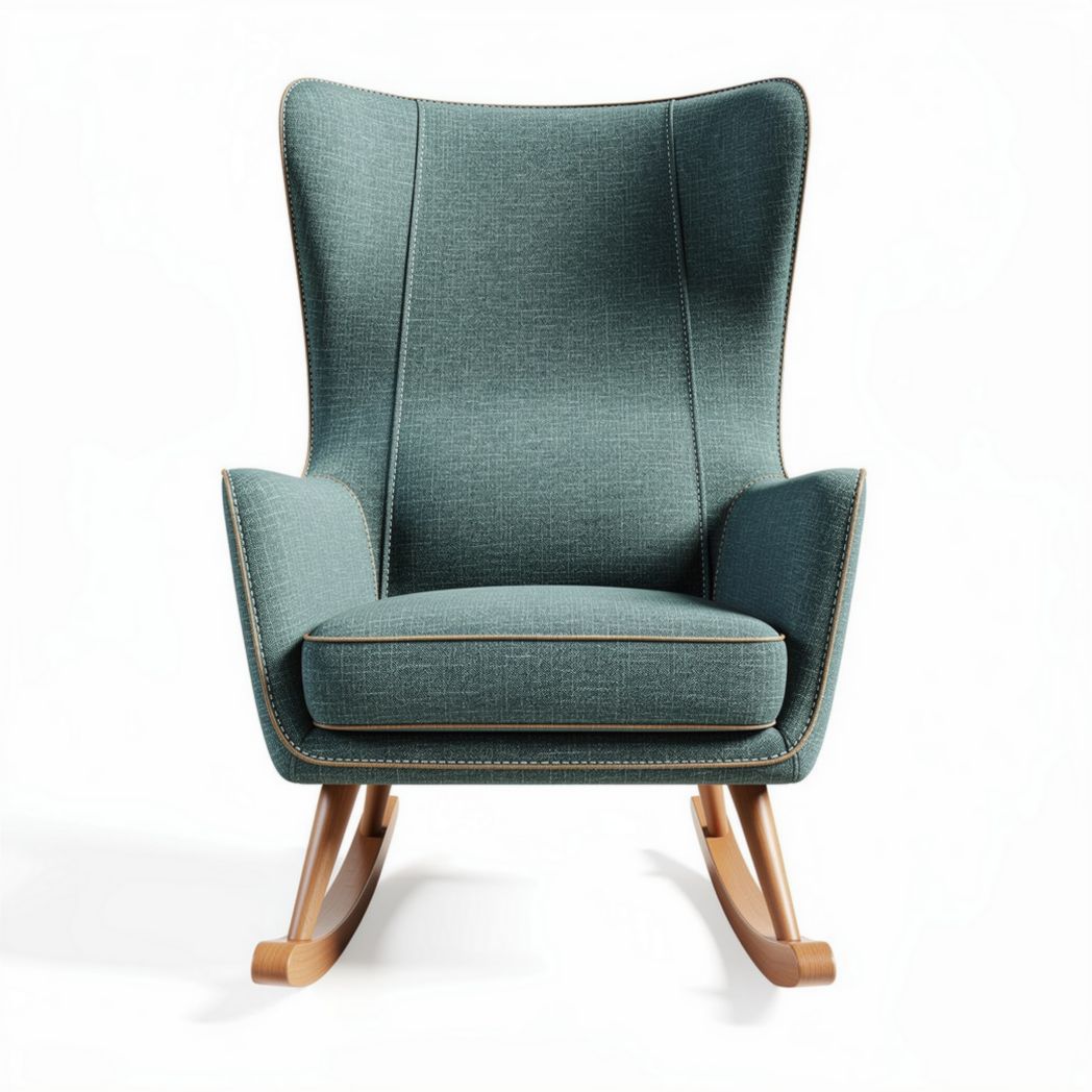 Rocking chair with fabric upholstery and wooden base in teal color 85 x 70 x 100cm