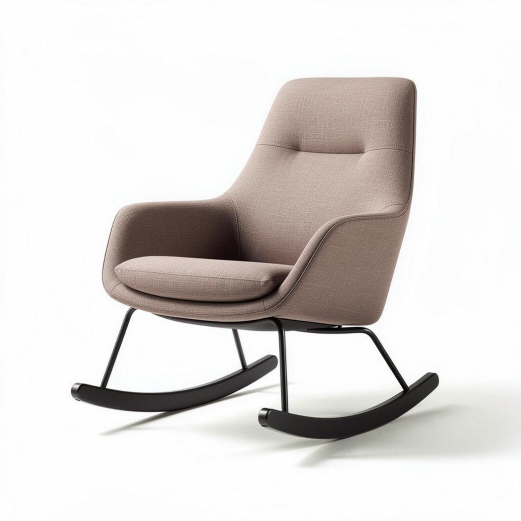 Rocking chair in beige fabric with black metal frame dimensions 80 x 70 x 90cm
