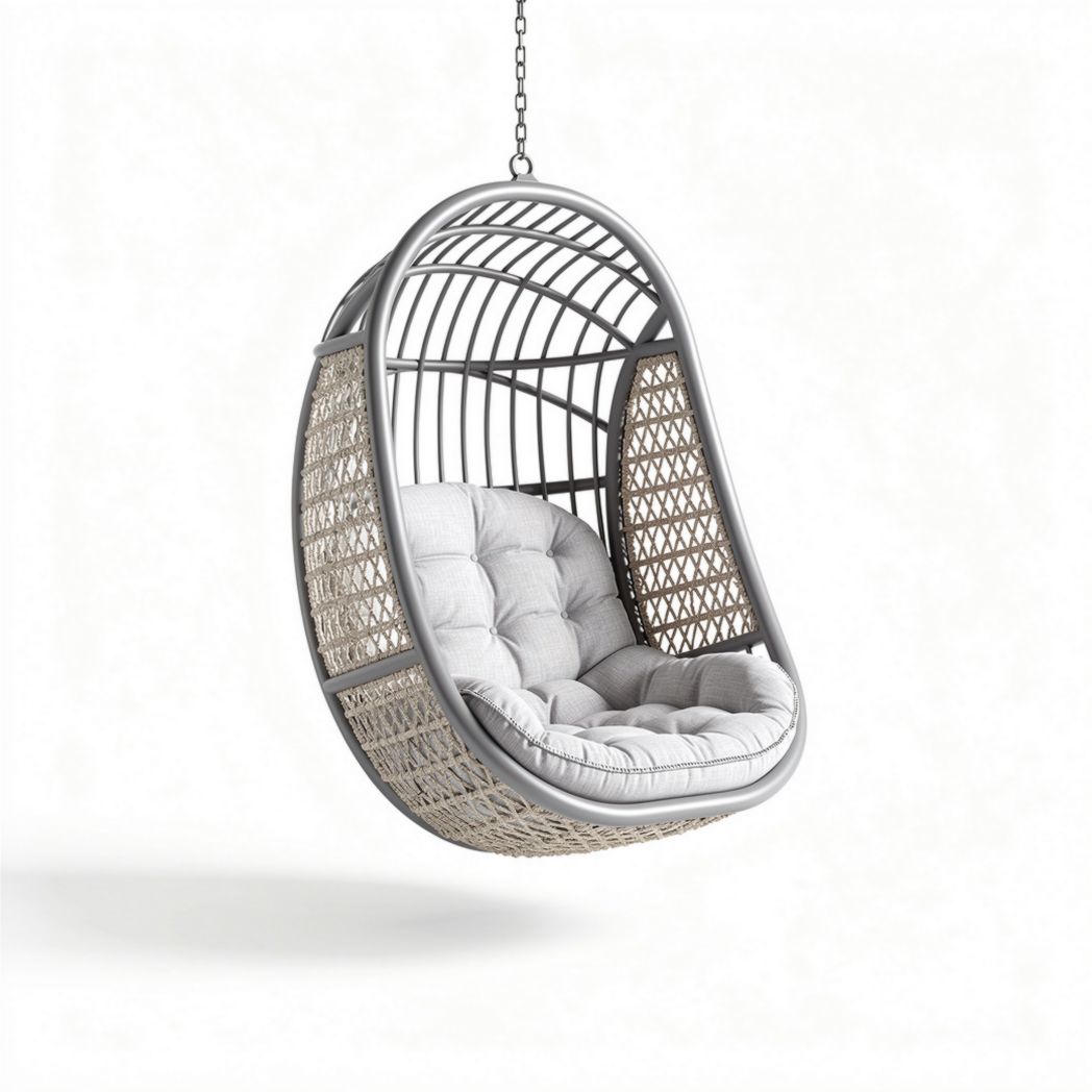 Hanging wicker chair with cushion outdoor and indoor use gray 100 x 70 x 120cm