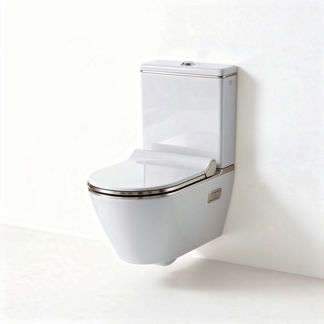 Wall-mounted dual flush toilet with elongated bowl and ceramic finish 70 x 40 x 40cm
