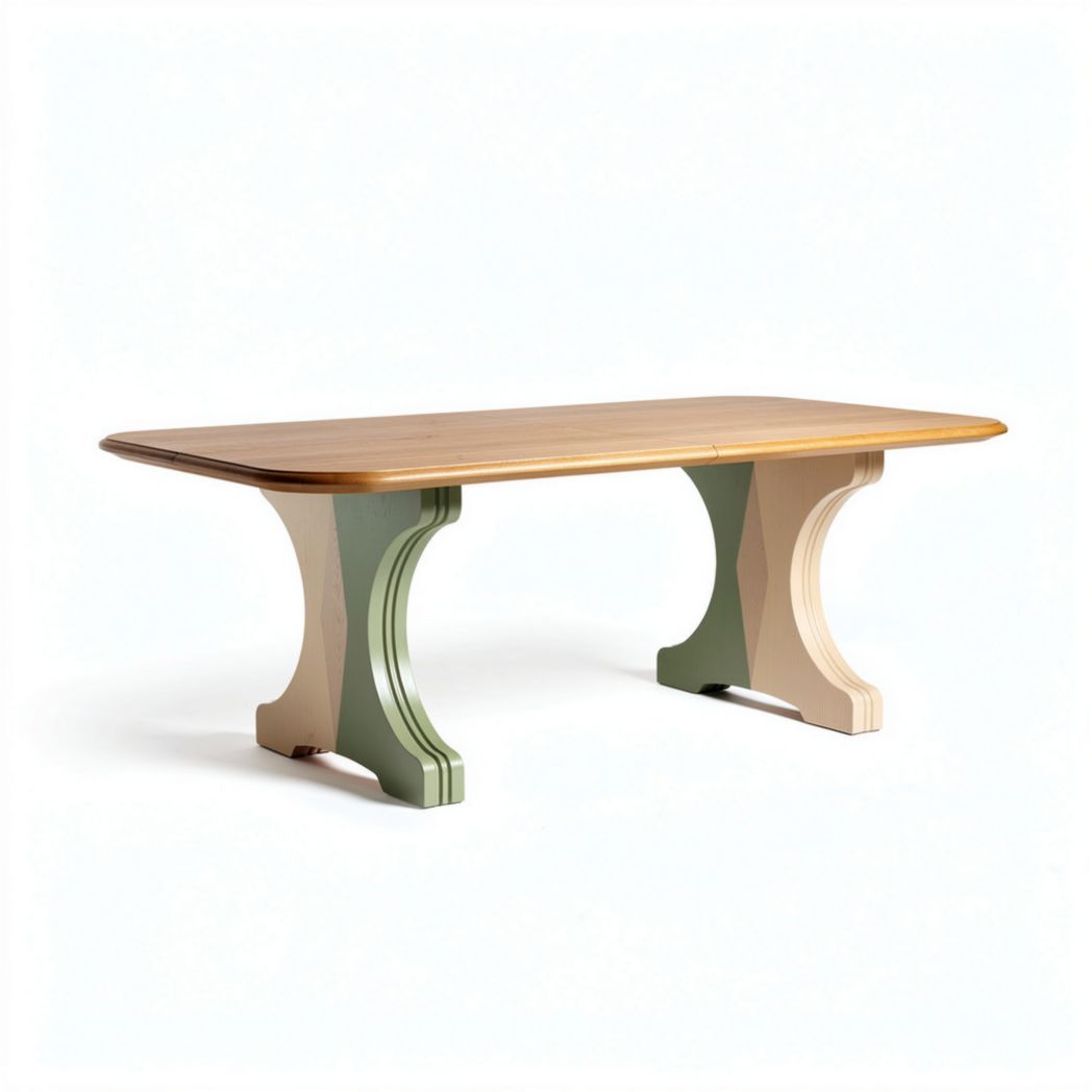 Wooden dining table with a two-tone finish and curved legs 180 x 90 x 75cm
