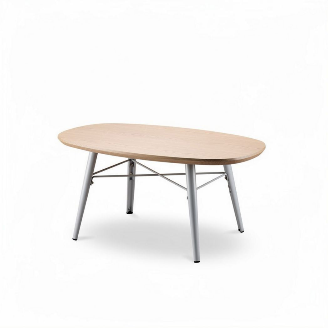 Oval coffee table with wooden top and metal legs 120 x 60 x 45cm